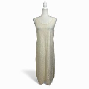 Vintage Ivory Lace Overlay Medium Sheath Dress Maxi Sleeveless Scoop Back